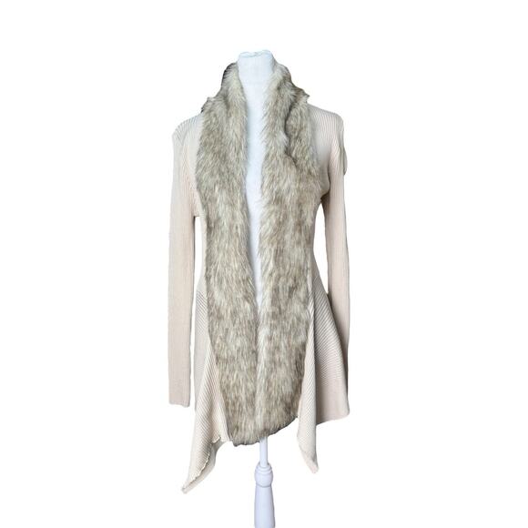Absolutely Famous Sz S Faux Fur Cardigan Sweater Boho Chic Glam Cozy Layering - Picture 1 of 10